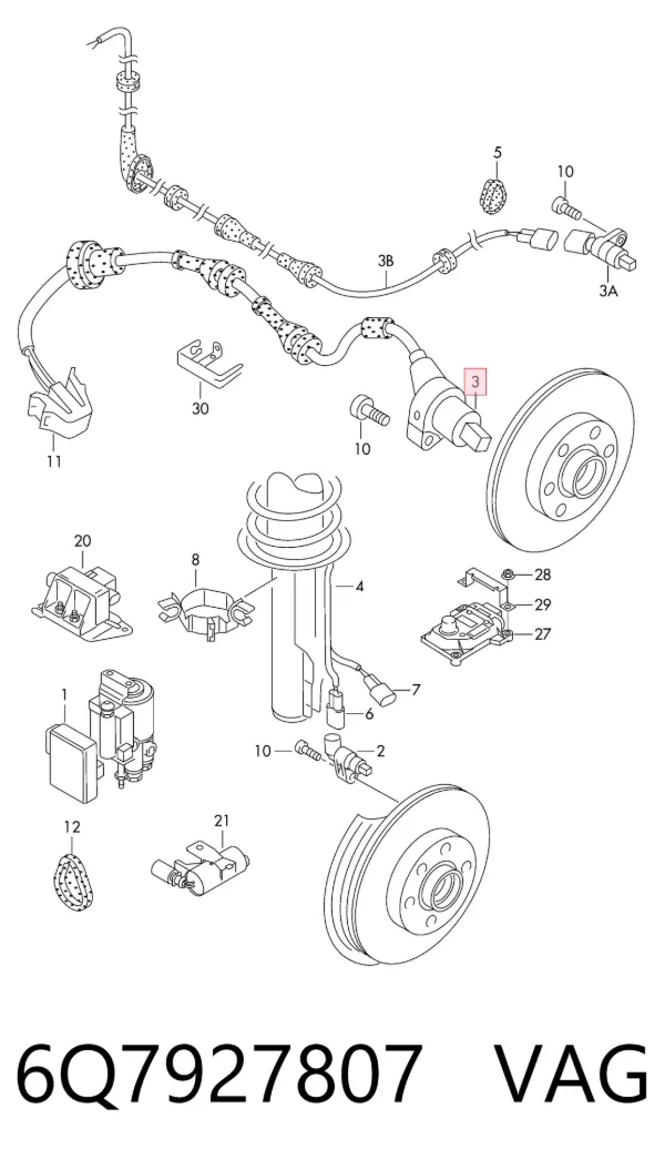 Sensor ABS trasero izquierdo 6Q7927807 VAG