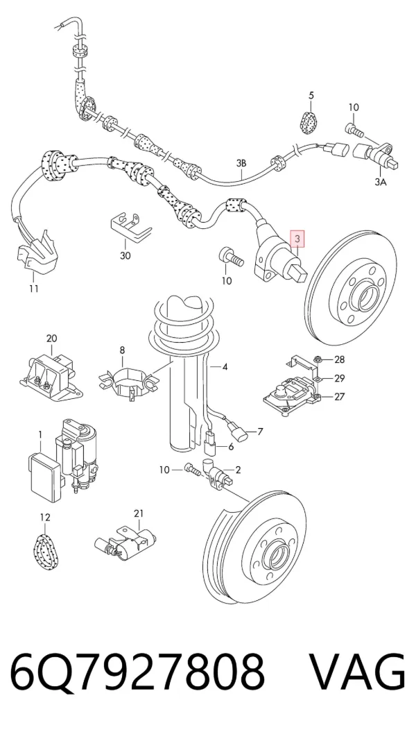Sensor ABS trasero derecho 6Q7927808 VAG