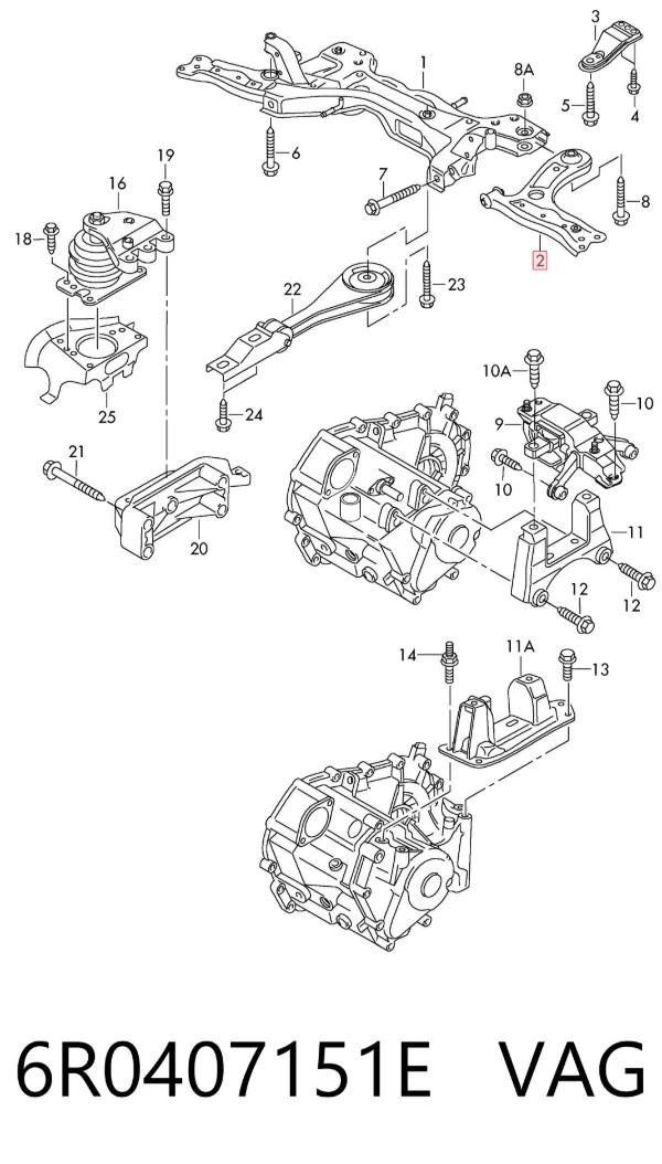 Brazo inferior izquierdo de la suspensión delantera 6R0407151E VAG