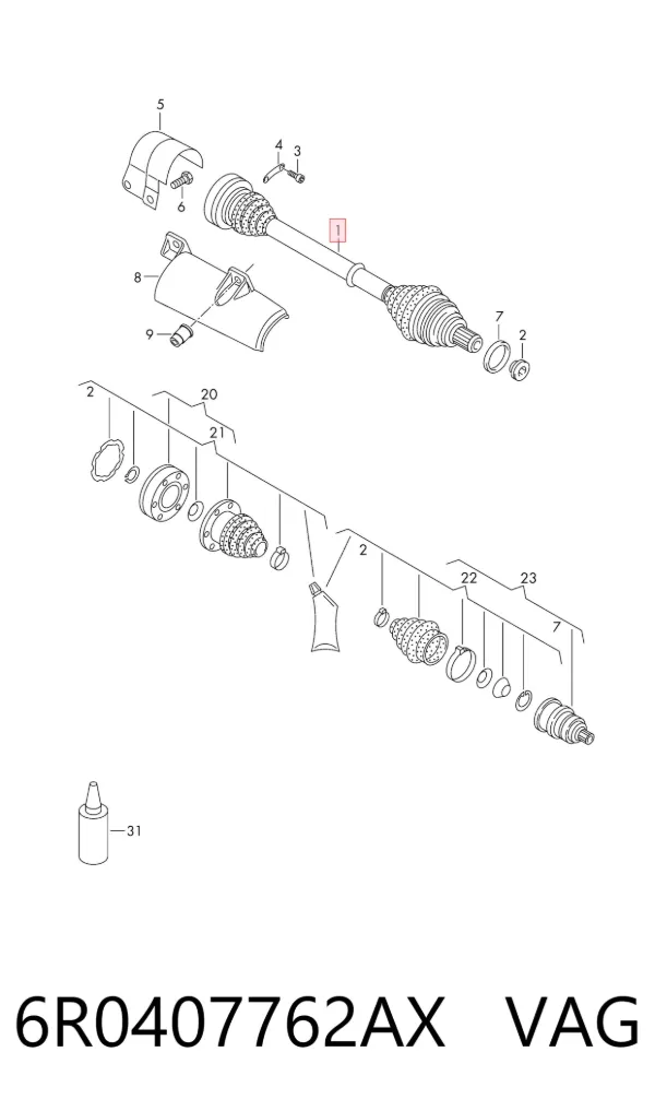 Semieje delantero derecho 6R0407762AX VAG