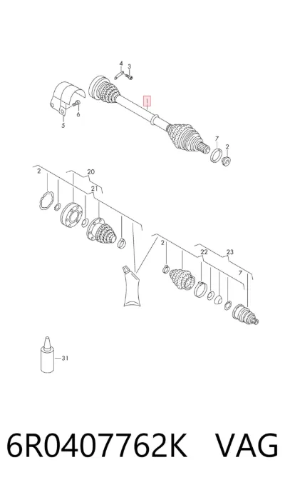 Semieje delantero derecho VAG 6R0407762K