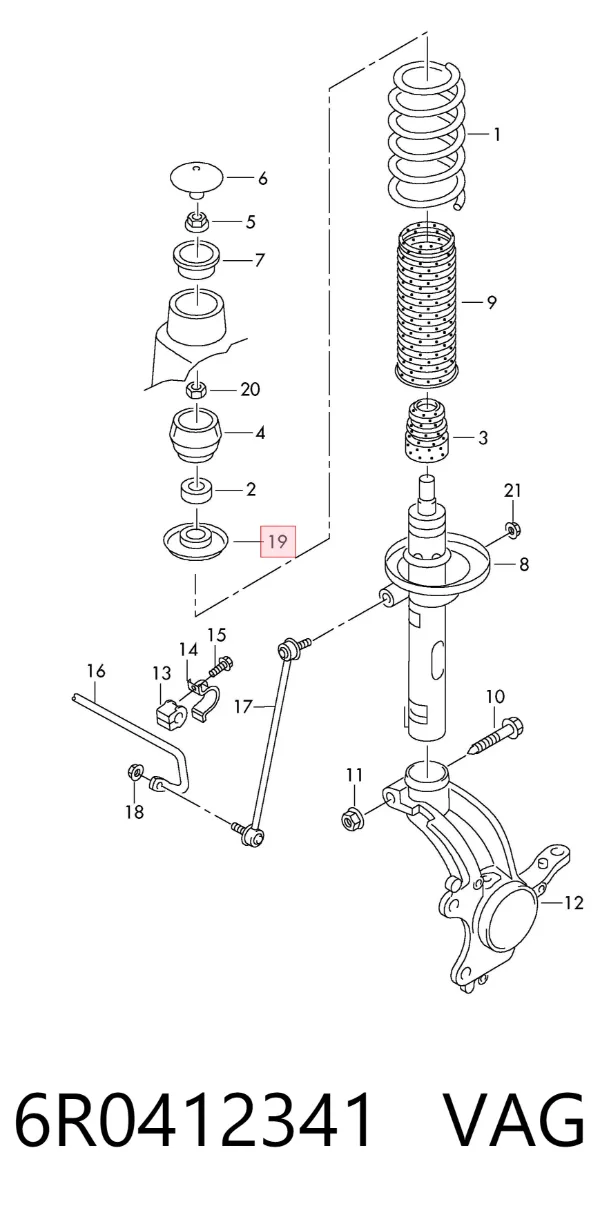 Soporte del amortiguador delantero 6R0412341 VAG