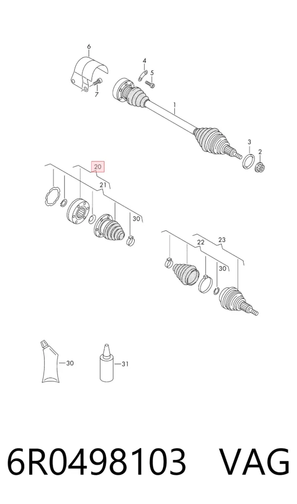 Junta homocinética interna delantera 6R0498103 VAG