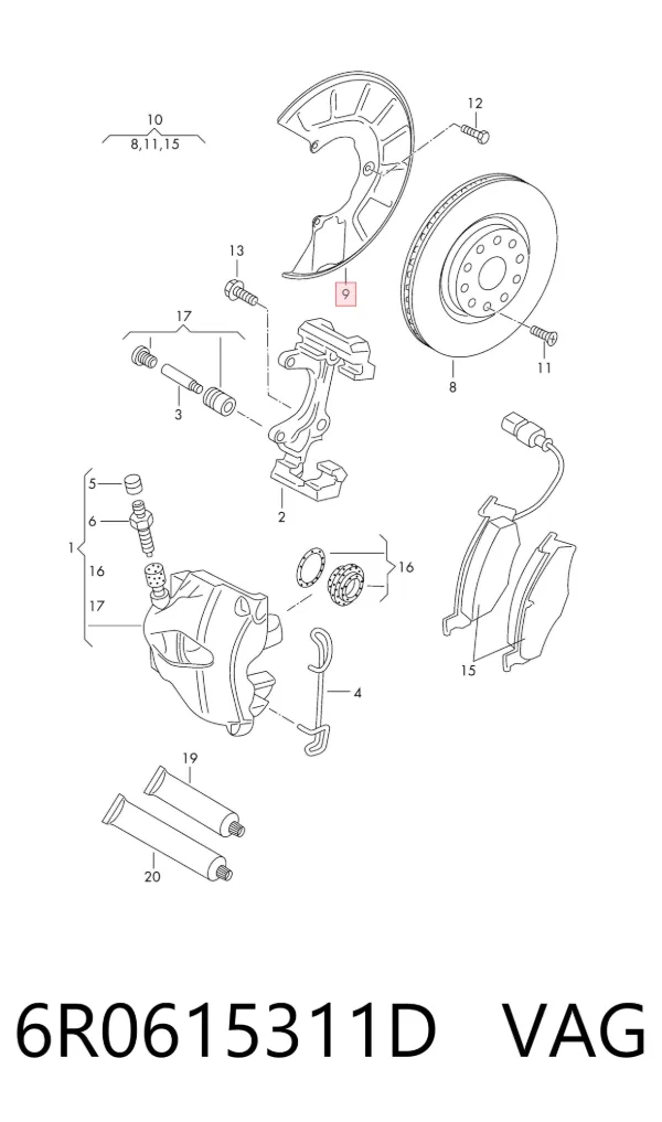 Protector del disco de freno delantero izquierdo 6R0615311D VAG
