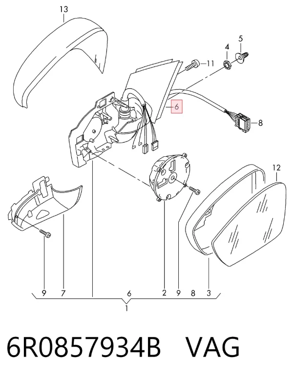 Espejo de retrovisor derecho 6R0857934B VAG