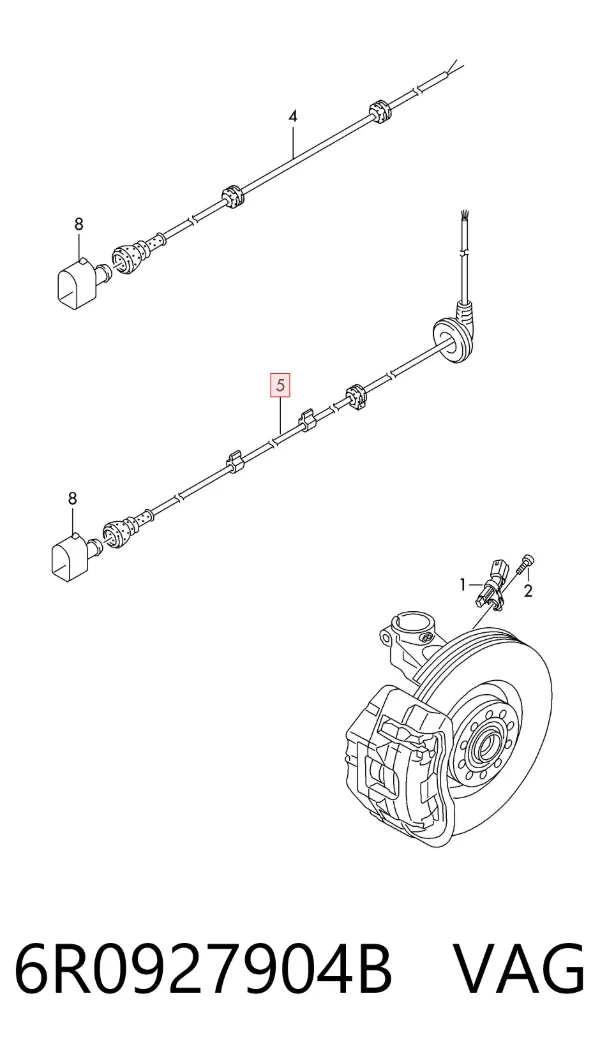 Sensor ABS trasero 6R0927904B VAG
