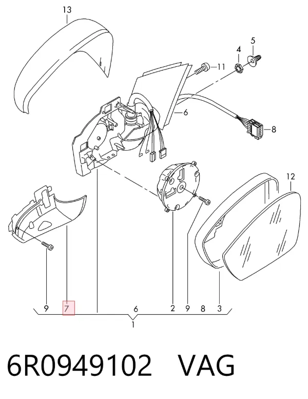 Luz intermitente del espejo retrovisor derecho 6R0949102 VAG