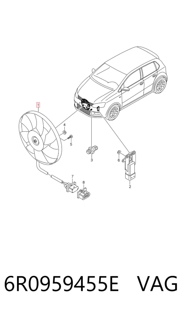 Ventilador eléctrico de aire acondicionado completo (motor y aspa) 6R0959455E VAG