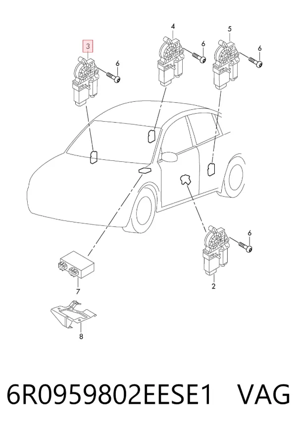 Motor del elevalunas de la puerta delantera derecha 6R0959802EESE1 VAG