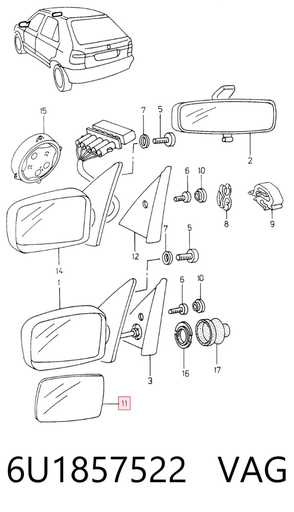 Cristal de espejo retrovisor derecho 6U1857522 VAG