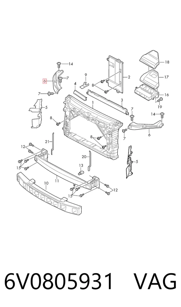 Soporte izquierdo del radiador (panel de montaje de faros) 6V0805931 VAG