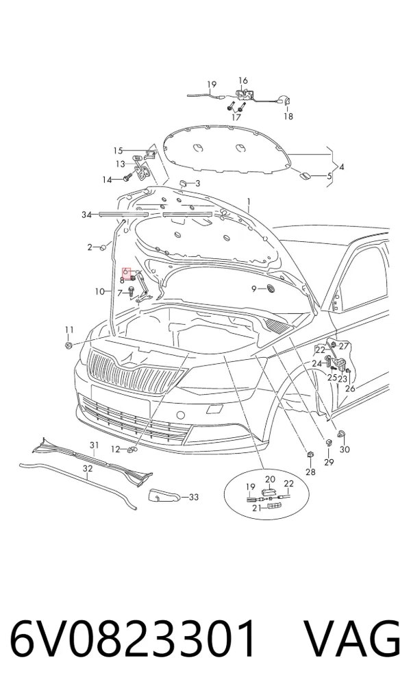 Bisagra izquierda del capó 6V0823301 VAG