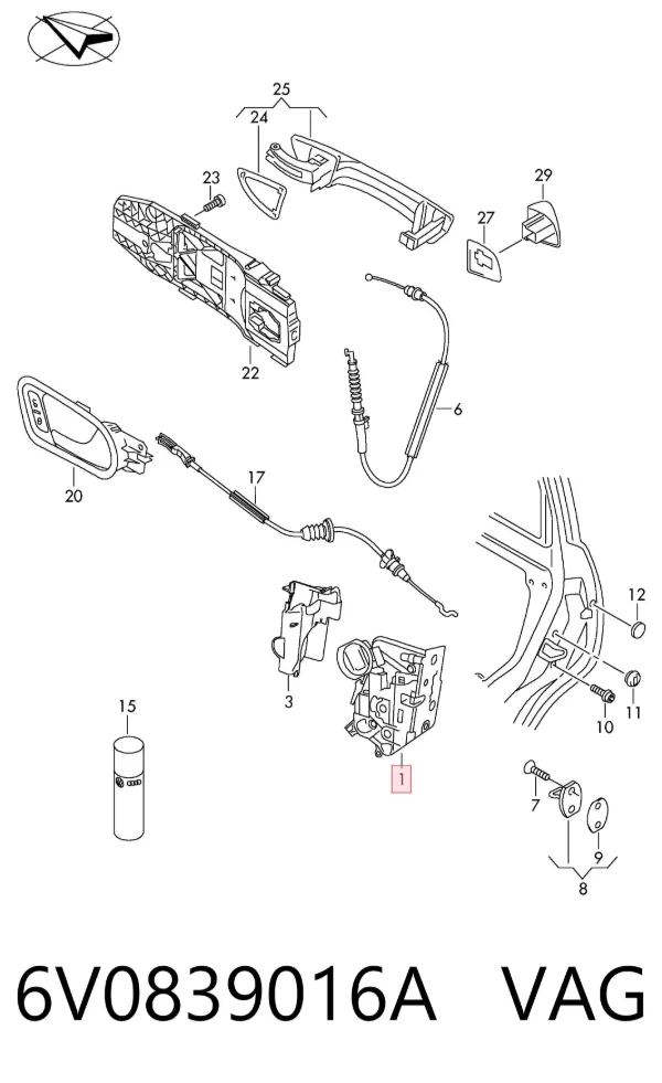 Cerradura de la puerta trasera derecha 6V0839016A VAG