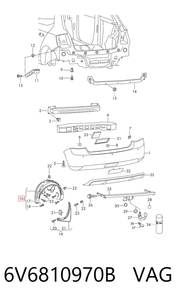 Guardalodo interior derecho, aleta trasera 6V6810970B VAG