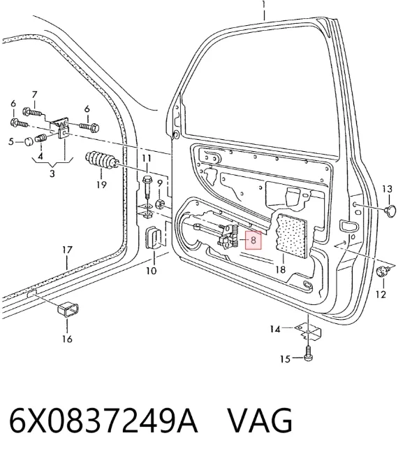 Limitador de apertura de puerta delantera 6X0837249A VAG