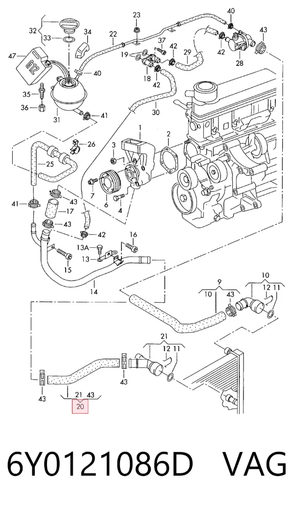 Manguera inferior del radiador 6Y0121086D VAG