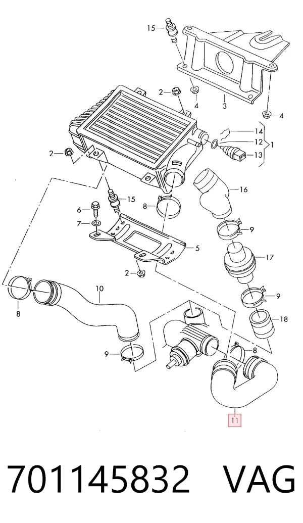 Tubo intercooler 701145832 VAG