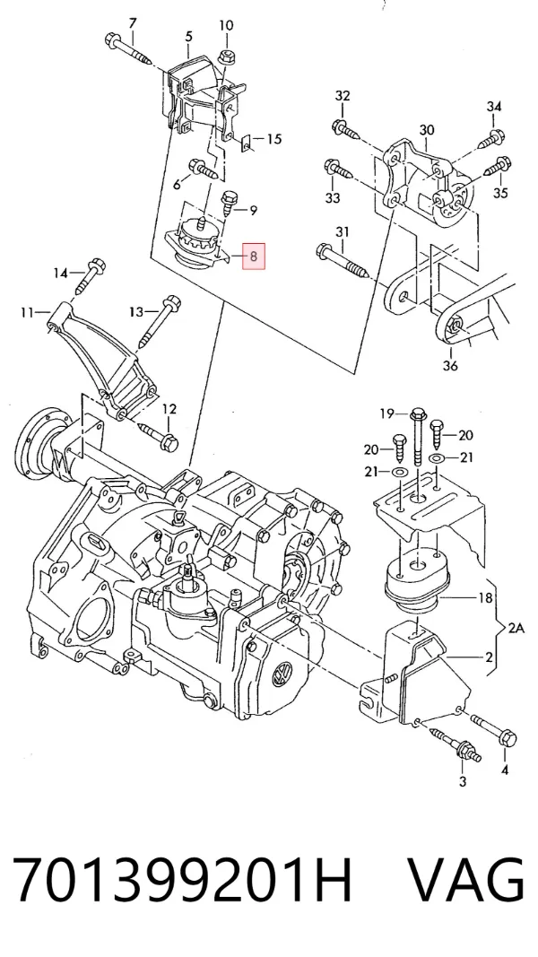 Soporte trasero derecho del motor 701399201H VAG