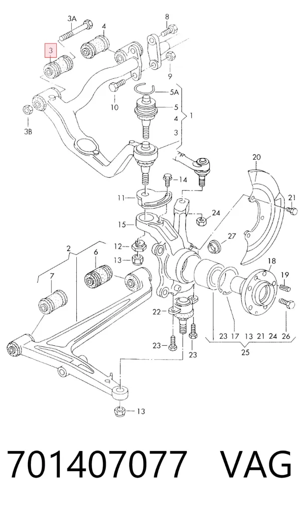Buje del brazo de suspensión delantero superior 701407077 VAG