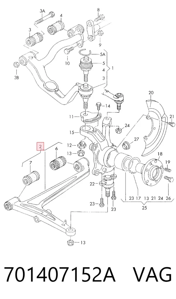 Brazo inferior derecho de la suspensión delantera 701407152A VAG