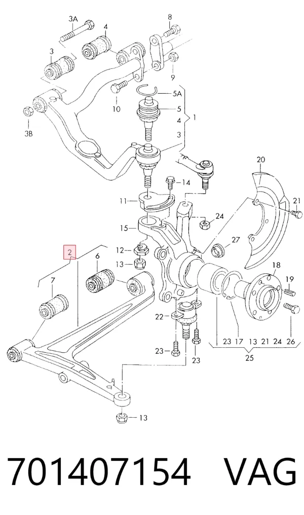 Brazo inferior derecho de la suspensión delantera 701407154 VAG