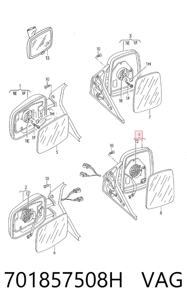 Espejo de retrovisor derecho 701857508H VAG