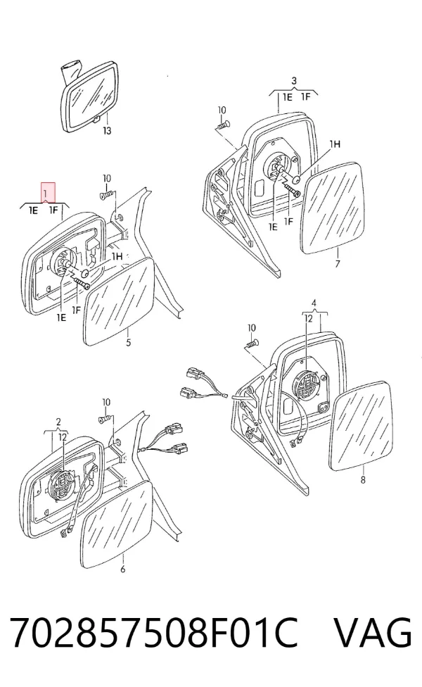 Espejo de retrovisor derecho 702857508F01C VAG