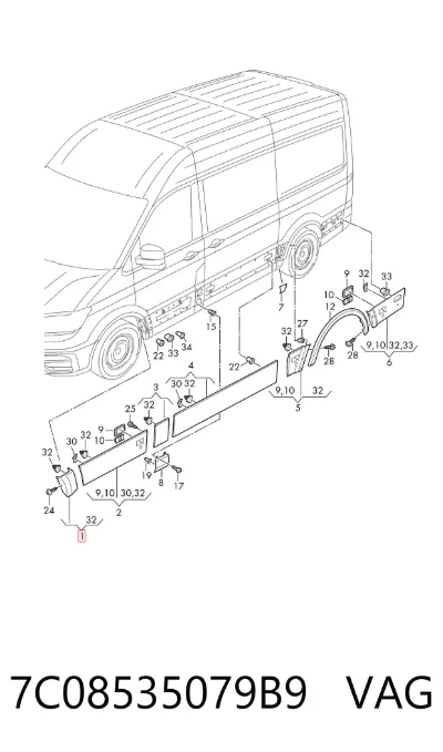 Moldura de guardabarros delantero izquierdo VAG 7C08535079B9