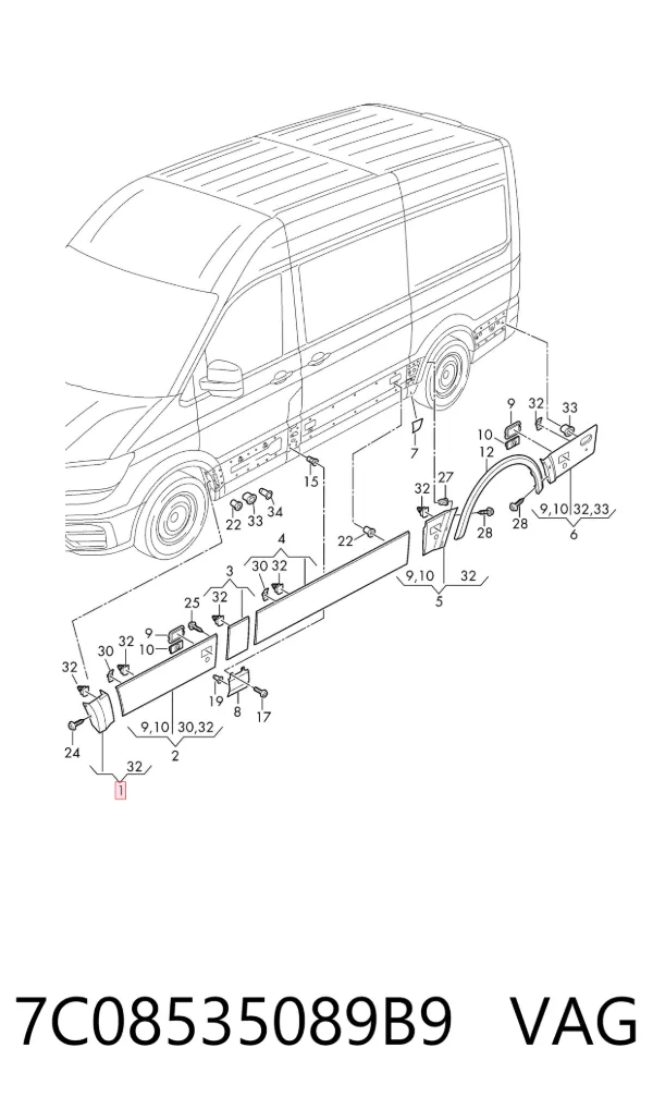 Moldura de guardabarros delantero derecho 7C08535089B9 VAG