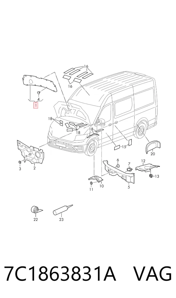 Aislamiento del Capó Volkswagen Crafter SY, SX, SYB, SYC, SYD, SYM