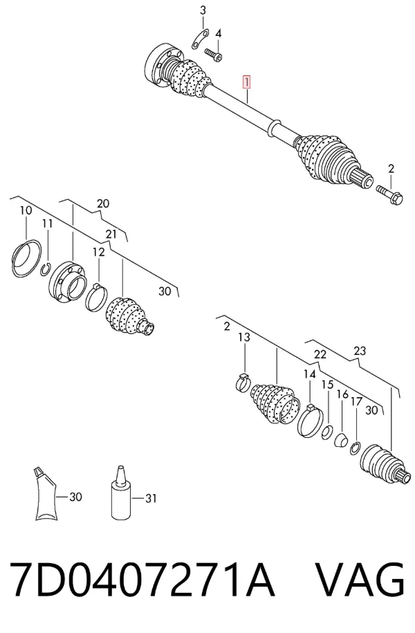 Semieje delantero derecho 7D0407271A VAG