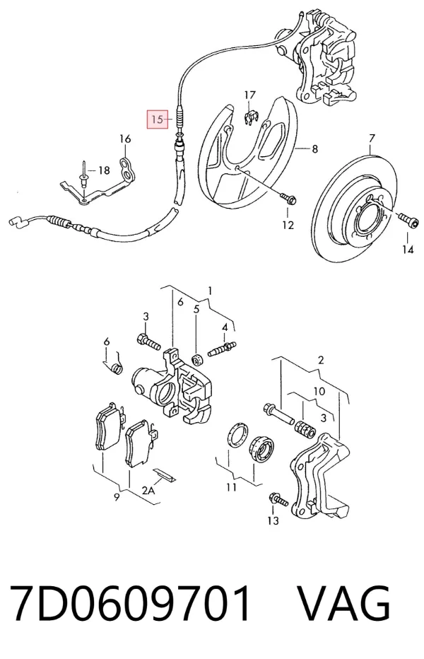 Cable de freno de mano trasero derecho/izquierdo 7D0609701 VAG