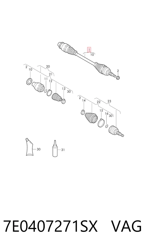 Semieje delantero izquierdo 7E0407271SX VAG