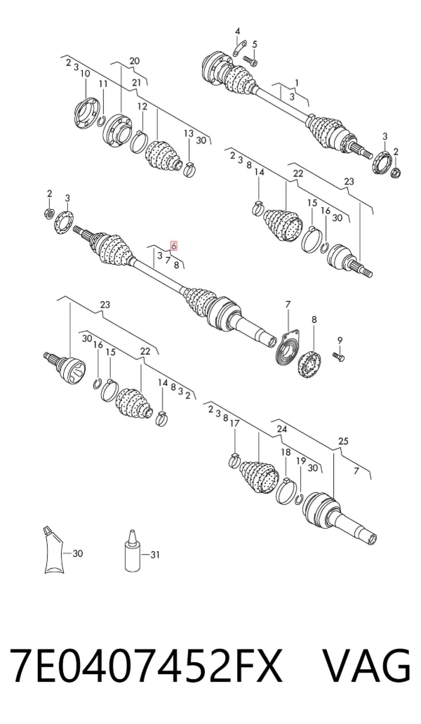 Semieje delantero derecho 7E0407452FX VAG