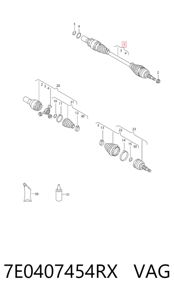 Semieje delantero derecho 7E0407454RX VAG