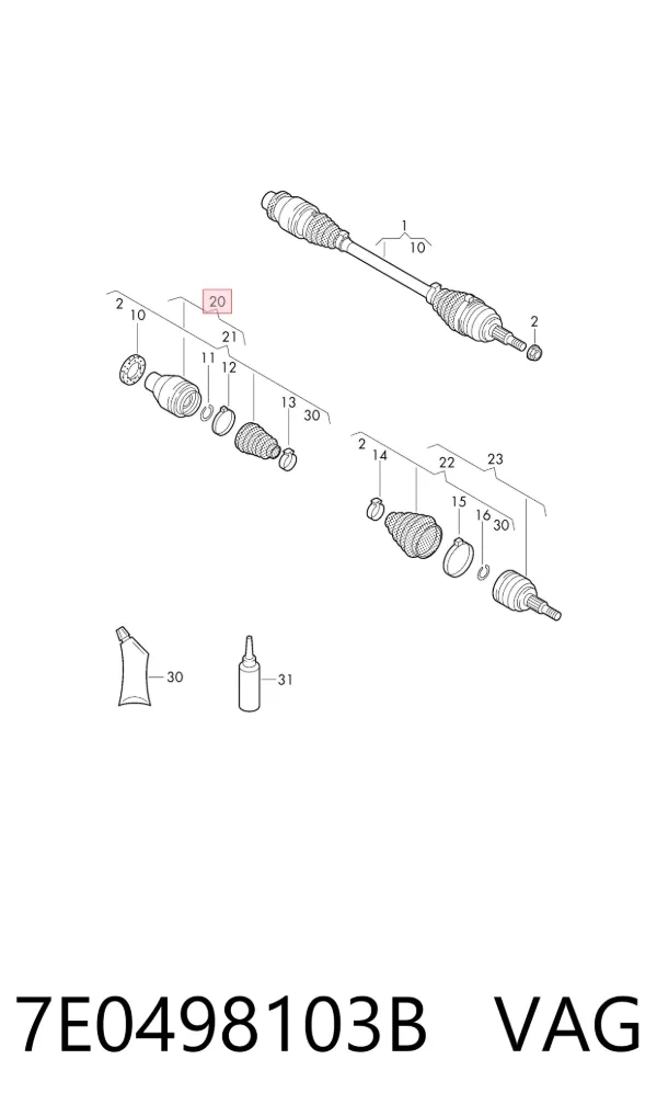 Junta homocinética interna delantera izquierda 7E0498103B VAG