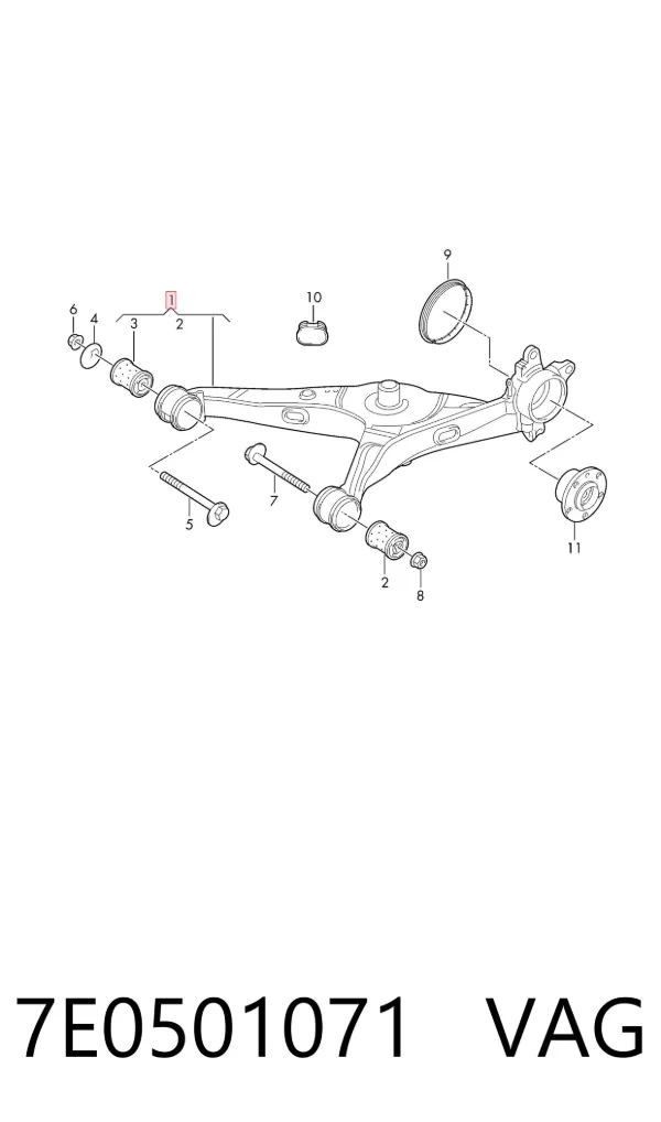 Brazo suspension trasero inferior izquierdo 7E0501071 VAG