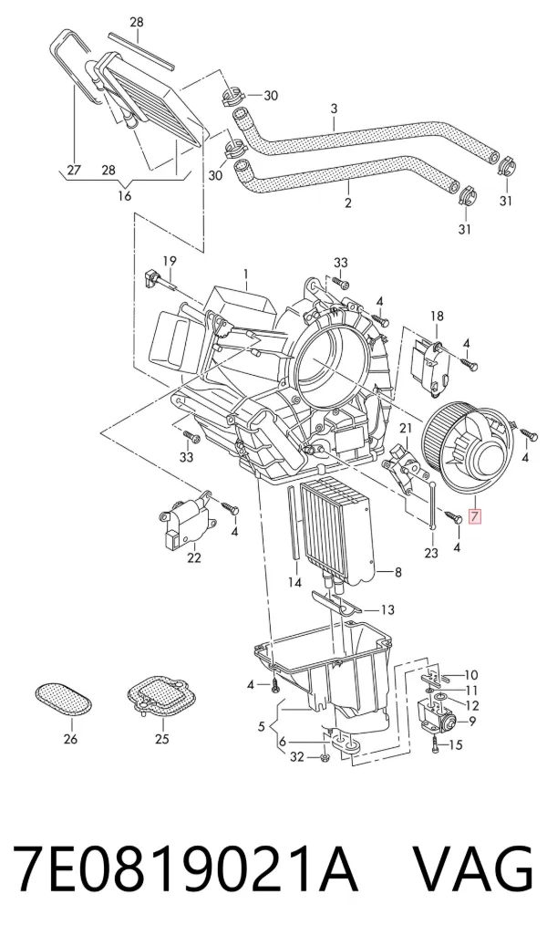 Motor del ventilador trasero del calefactor 7E0819021A VAG