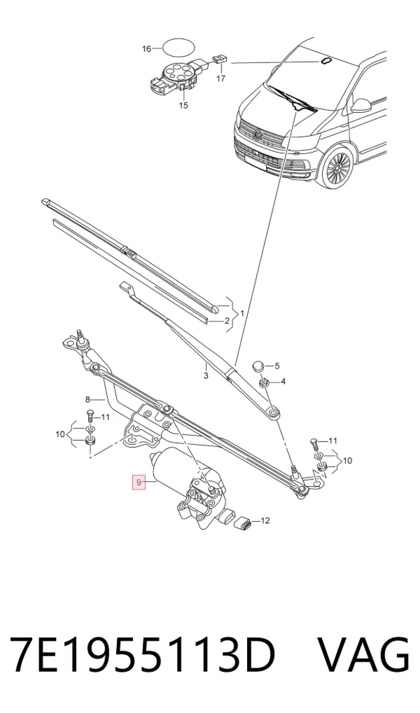 Motor limpiaparabrisas 7E1955113D VAG