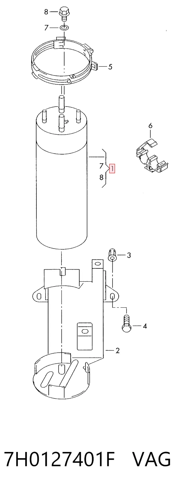 Filtro de combustible 7H0127401F VAG