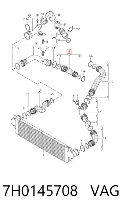 Tubo de salida de aire del turbocompresor VAG 7H0145708