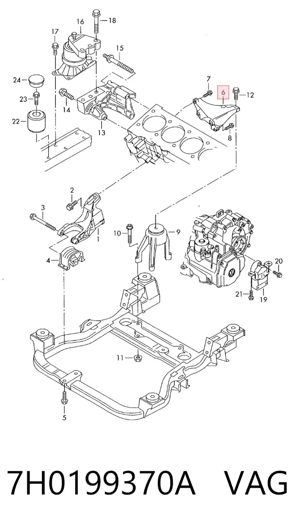 Soporte de motor trasero 7H0199370A VAG