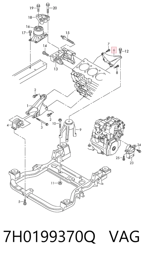 Soporte de motor trasero 7H0199370Q VAG