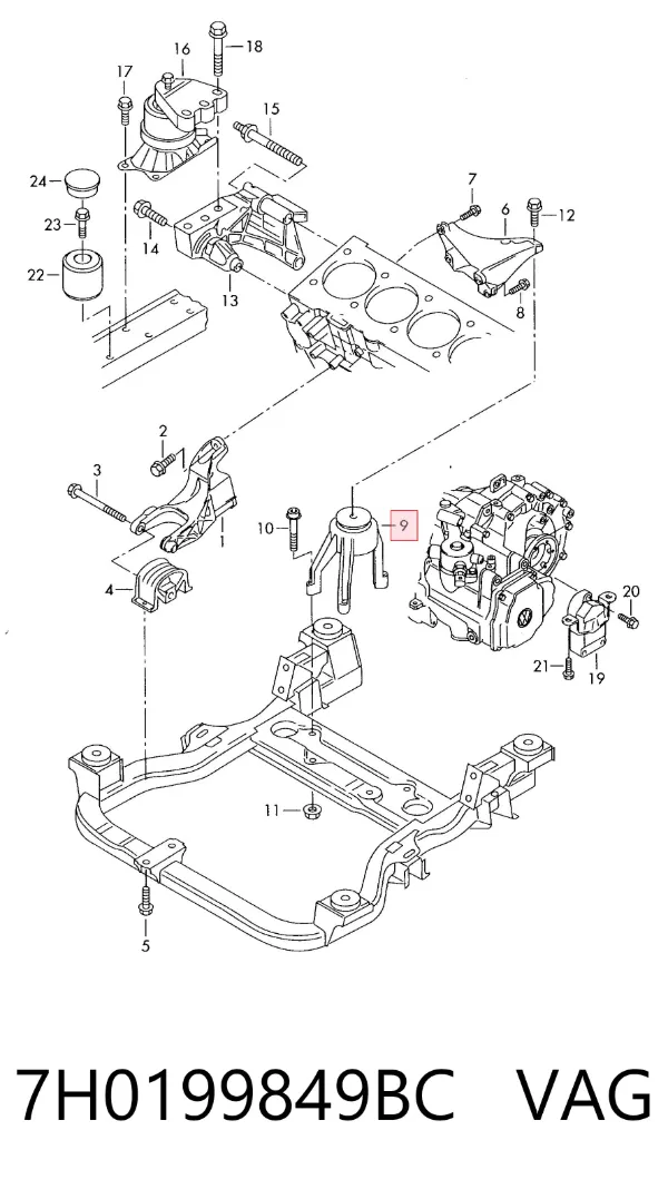 Soporte de motor trasero 7H0199849BC VAG