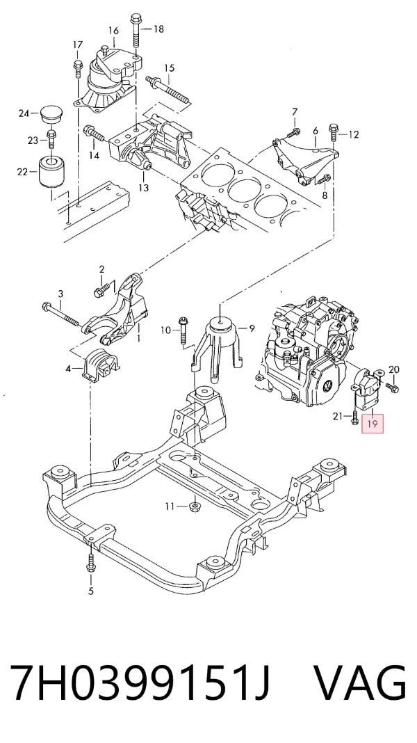 Soporte izquierdo del motor 7H0399151J VAG