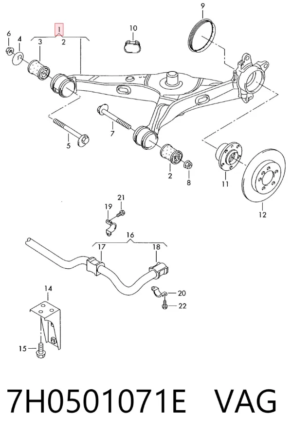 Brazo suspension trasero inferior izquierdo 7H0501071E VAG