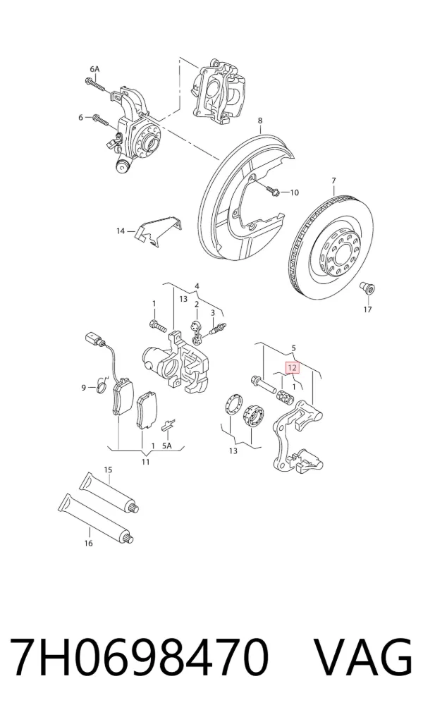 Kit de reparación de pinzas de freno trasero 7H0698470 VAG