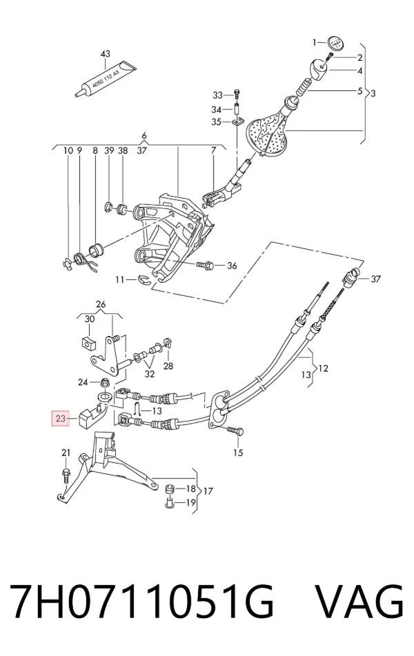 Soporte de la palanca selectora de la caja de cambios 7H0711051G VAG
