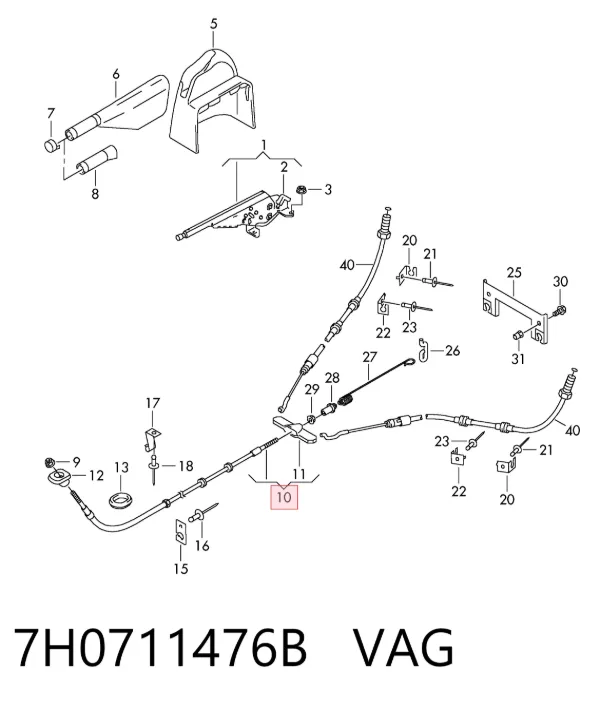 Cable de freno de estacionamiento delantero 7H0711476B VAG