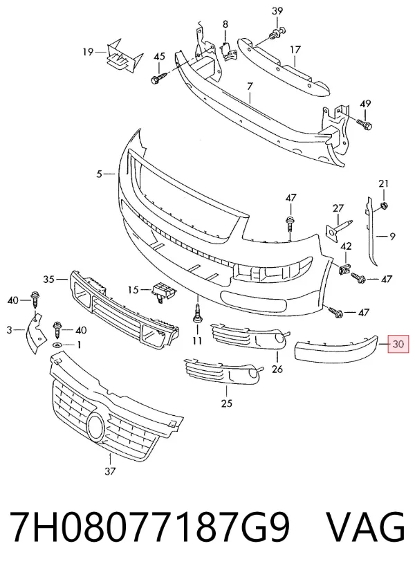 Moldura del parachoques delantero derecho 7H08077187G9 VAG
